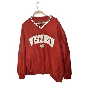 Pro Players Windbreaker Jacket Men's XL Red Embroidered Wisconsin Badgers V neck